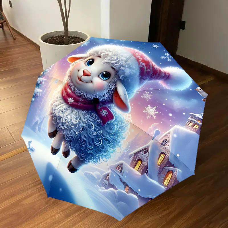 1PC Winter Snowflake Automatic Open/Close Umbrella with Windproof, 8-Rib Sturdy Canopy, Durable Ribs, Fashionable Design1304A
