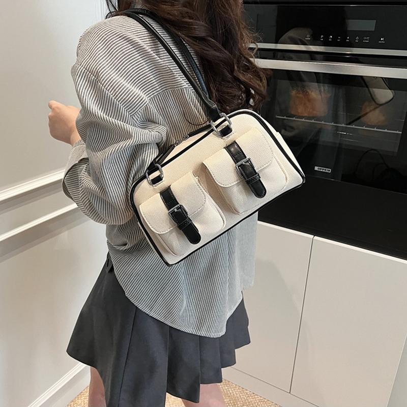 Retro Pillow Bag Merging Bowling Shape Stylish Handheld Shoulder Bag for Work & Commuting Women Underarm Bags