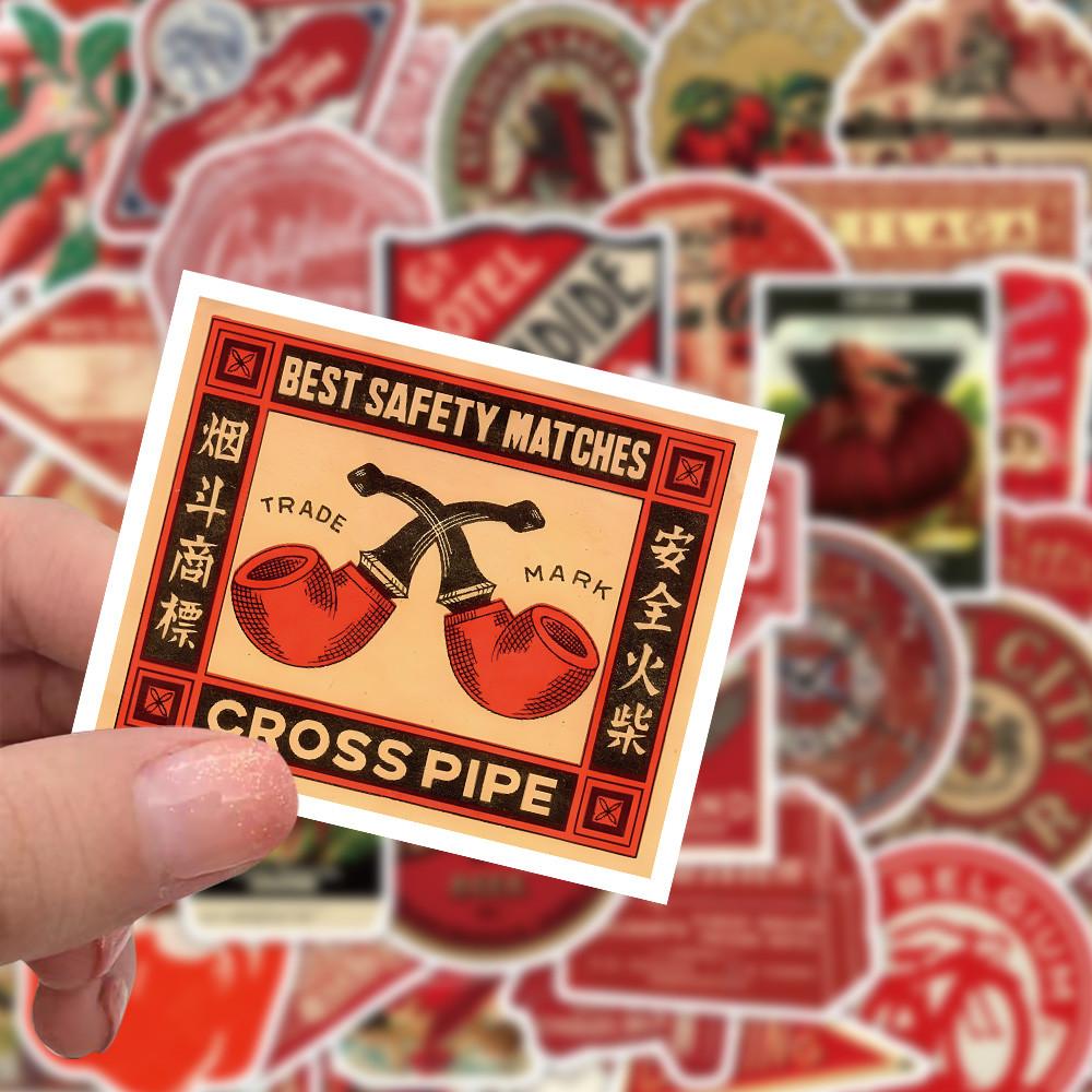63PCS Red Vintage Stickers - Retro Charm Decor for Notebooks, Phones & DIY Projects AnimeWorlds Store