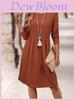 Elegant Polyester Spliced Long Sleeve Dress For Winter Casual Wear