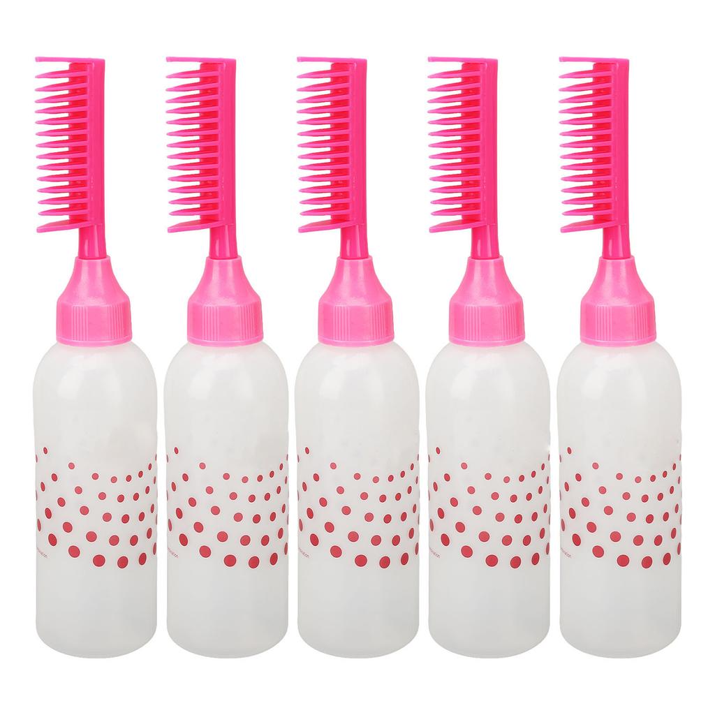 5pcs Hair Dye Comb Bottles Root Comb Color Applicators Dye Dispensing Pink Bottles with Graduated