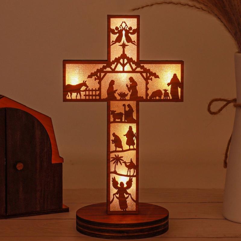 Wooden Cross Holy Cross Tabletop Cross with Base Standing Christ Catholic Cross for Home Decor Christmas