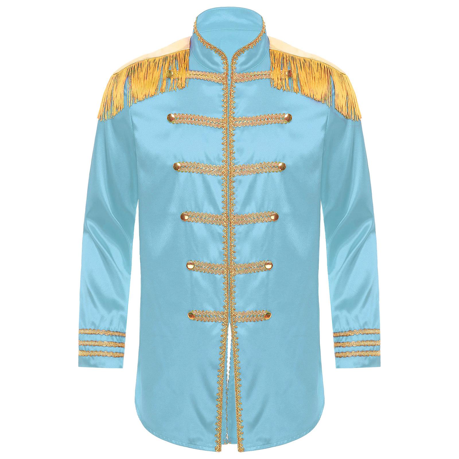 

Mens Halloween Hippy Medieval Long Outerwear Tassel Shoulder Boards Front Zip Up Jackets Cosplay Costumes