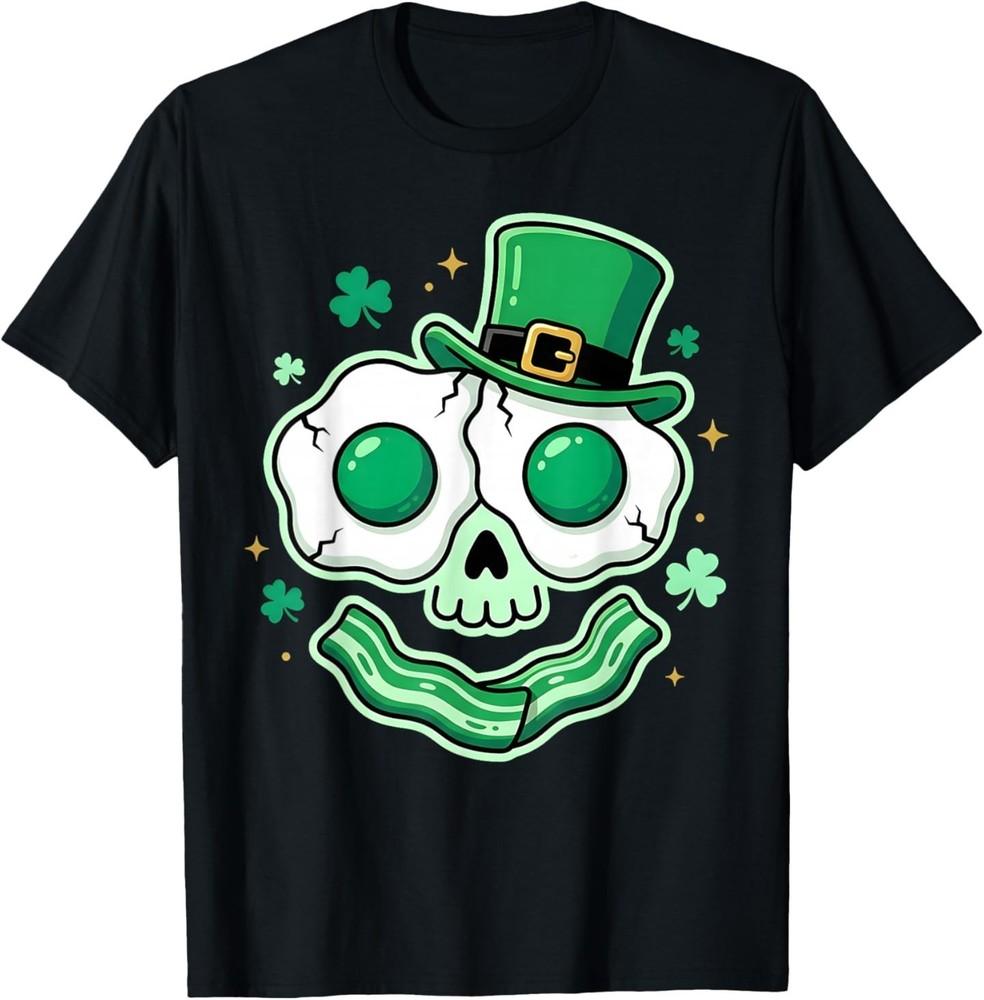 Green Face Eggs and Bacon Breakfast St. Patricks Skull T‑Shirt XXXL