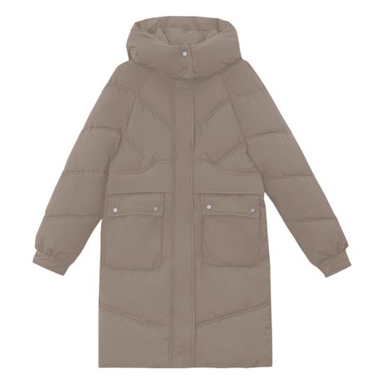 Winter Down Coat Neck Protection Stand Collar Padded Hooded with Pockets Zip-up Parka Windproof Heat Retention Daily Cold Weather Outwear Cotton