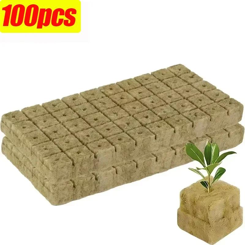 28/600pcs Stonewool Hydroponic Grow Media Cubes Plant Cube Soilless Substrate Seeded Rockwool Plug Seedling Block Garden Supply