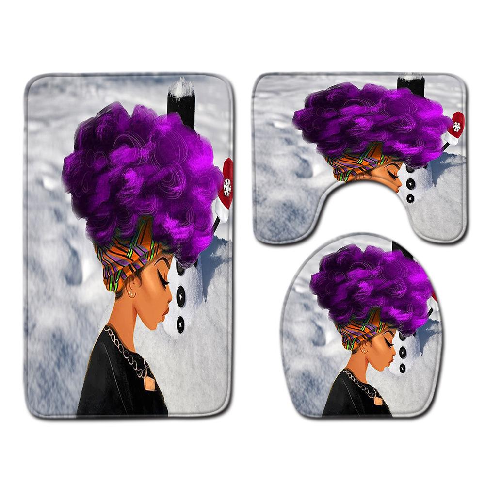 African Women'S Bathroom Floor Mat Three-Piece Bathroom Carpet Toilet Mat Set Doormat Bathroom Non-Slip Mat