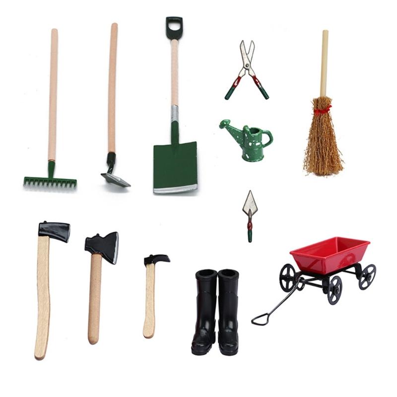 

12PCS Dollhouses Gardening Accessories Tool Set with Rainboot Broom Shovel Rake For 1/12 Scale Garden Scene Decoration 1