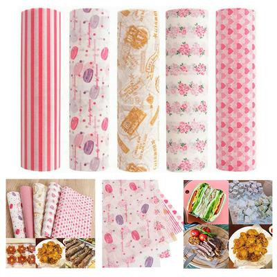 100Pcs Colorful Patterned Greaseproof Paper Food Wrapping Paper Wax Paper for Baking Sandwiches Hamburgers Snack Basket Liners