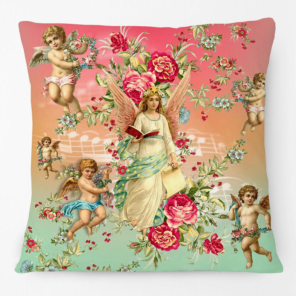 Vintage Romantic Flower Angel Love Cushion Cover European Retro Style Decor Linen Pillow Case