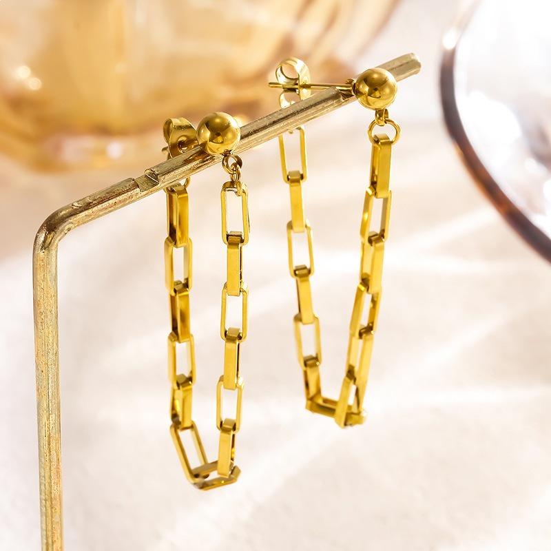2026 French-Inspired Retro Tassel Chain Earrings - 18K Gold, Hong Kong Style for Women