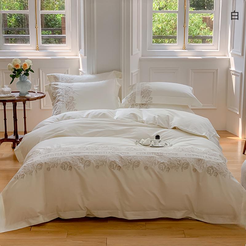 100 Count Long Staple Cotton Bedding Set Plant Flower Patterns Embroidered Duvet Cover TwinFull QueenSize Bed Sheet Fitted Sheet