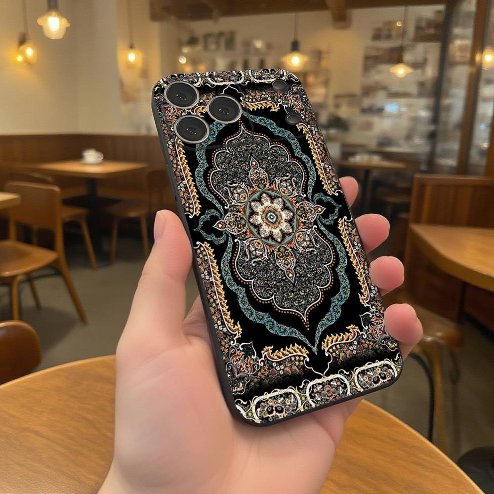 

Persian Carpet Floral Pattern Black Soft Cover Phone Case For iPhone 17,16,15,14,13,12,11,Pro,Max,Plus iPhone12PROMAX