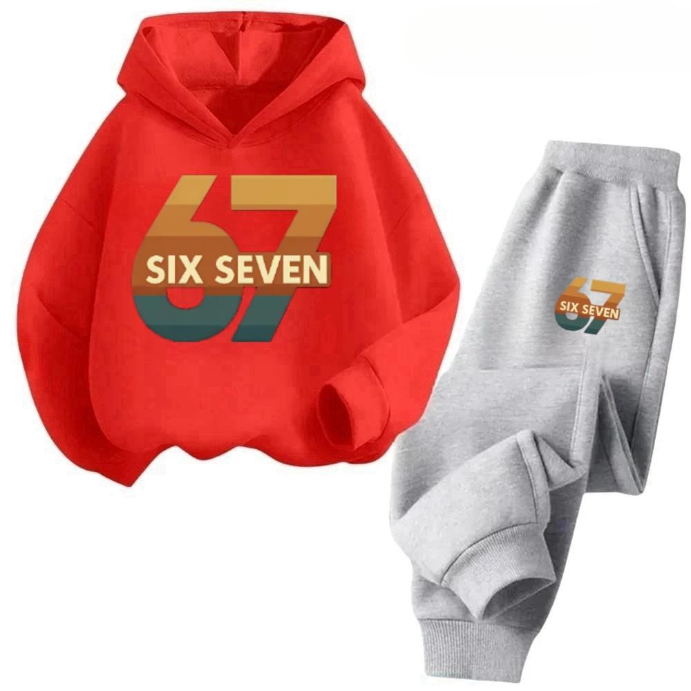 

New 67 Pattern Printed Hooded Sweatshirt with Sweatpants for Autumn and Winter, Comfortable and Loose 2-piece Set for Children 100