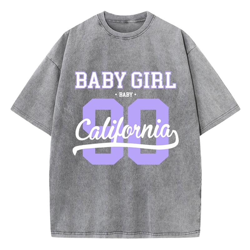 Street Womens Acid Wash T-Shirts 90 California Letter Printing Tees Oversize Crewneck Cotton Short Sleeve Female Clothes