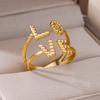 Stainless Steel Double Letter LOVE Open Rings For Women Gold Plated Adjustable Couple Ring Wedding Jewelry Gift Free Shipping