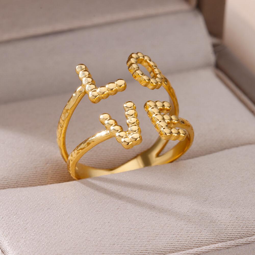 Stainless Steel Double Letter LOVE Open Rings For Women Gold Plated Adjustable Couple Ring Wedding Jewelry Gift Free Shipping