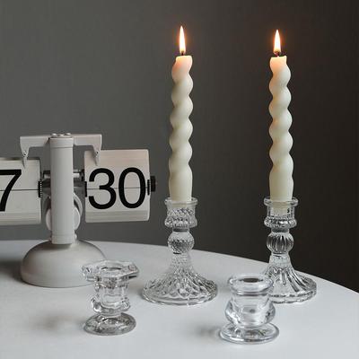 Transparent Glass Ribbed Candlestick for Aromatherapy and Photography Decor