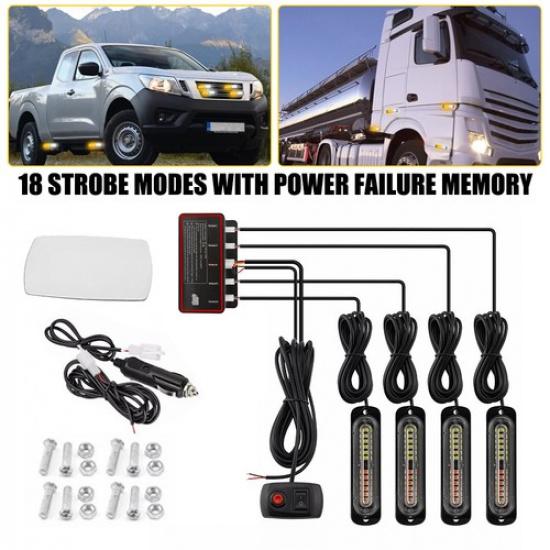 4x Оранжевый Светодиодный Белый Аварийный Пикап Внедорожник Стробоскоп Предупреждающий Мигающий Свет Решетка Передняя