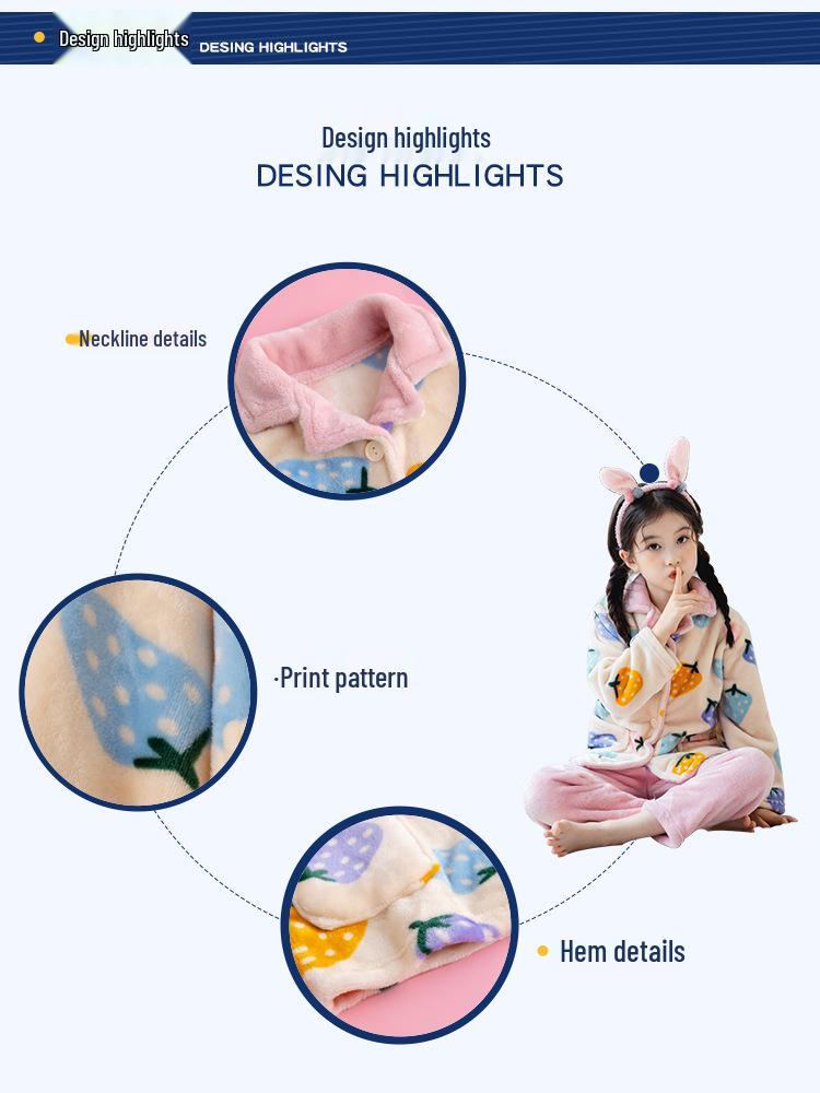 Kids' Flannel Pajama Set - Thick Coral Fleece Cardigan for Boys & Girls, Perfect for Autumn & Winter.