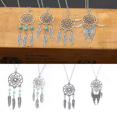 Kadın Vintage Turkuaz Tüy Dream Catcher Kolye Zincir Kolye Takı
