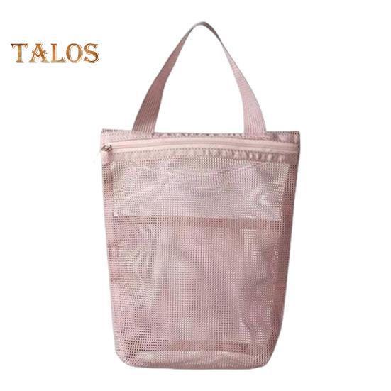 

Сумка для душа, пляжная косметичка, застежка-молния, большая вместимость, однотонная полая сетчатая косметичка с ручкой розовый