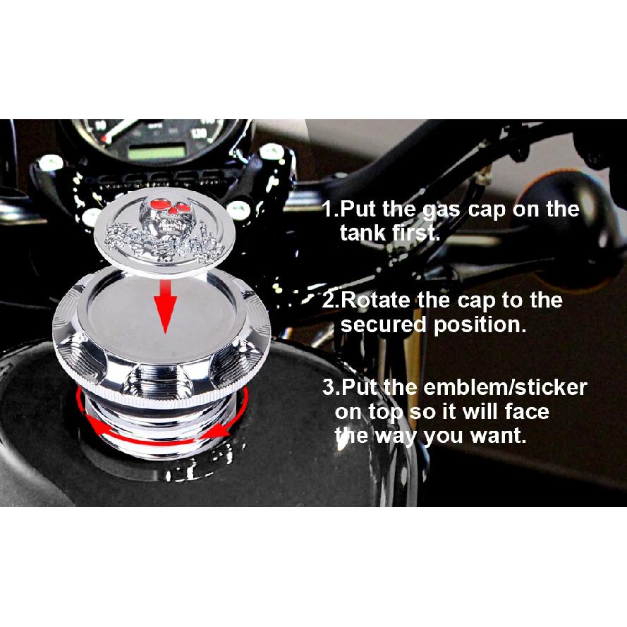 For Harley Sportster XL 1200 883 X48 Dyna Aluminum Fuel Gas Tank Cover Cap 3D Chrome Skull Red Eyes Style