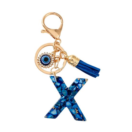Blue Series Keychain Pendant Initial Letter Key Chain with Eyes Tassel Design