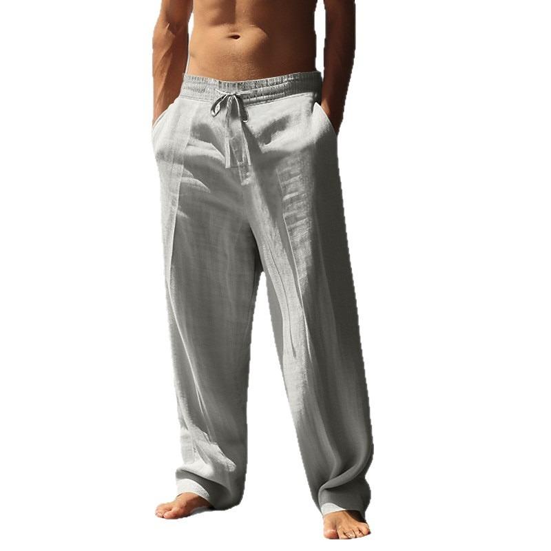 Men's Casual Loose Fit Athletic Breathable Cotton Linen Pants Solid Color Long Pants Casual Pants