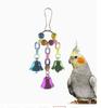 Bird Toy Parrot Toy with Colorful Beads and Bells Hanging Chewable Natural Wooden Perch for Small To Medium Birds