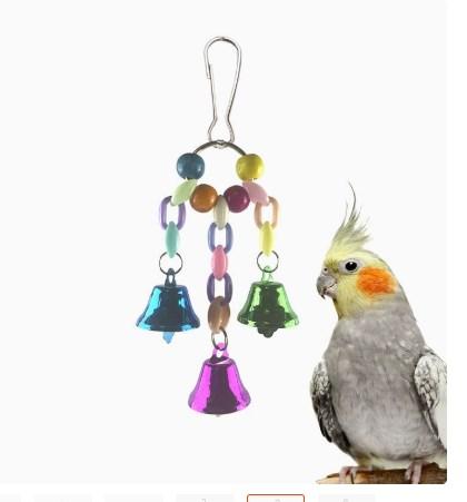 

Bird Toy Parrot Toy with Colorful Beads and Bells Hanging Chewable Natural Wooden Perch for Small to Medium Birds One Size