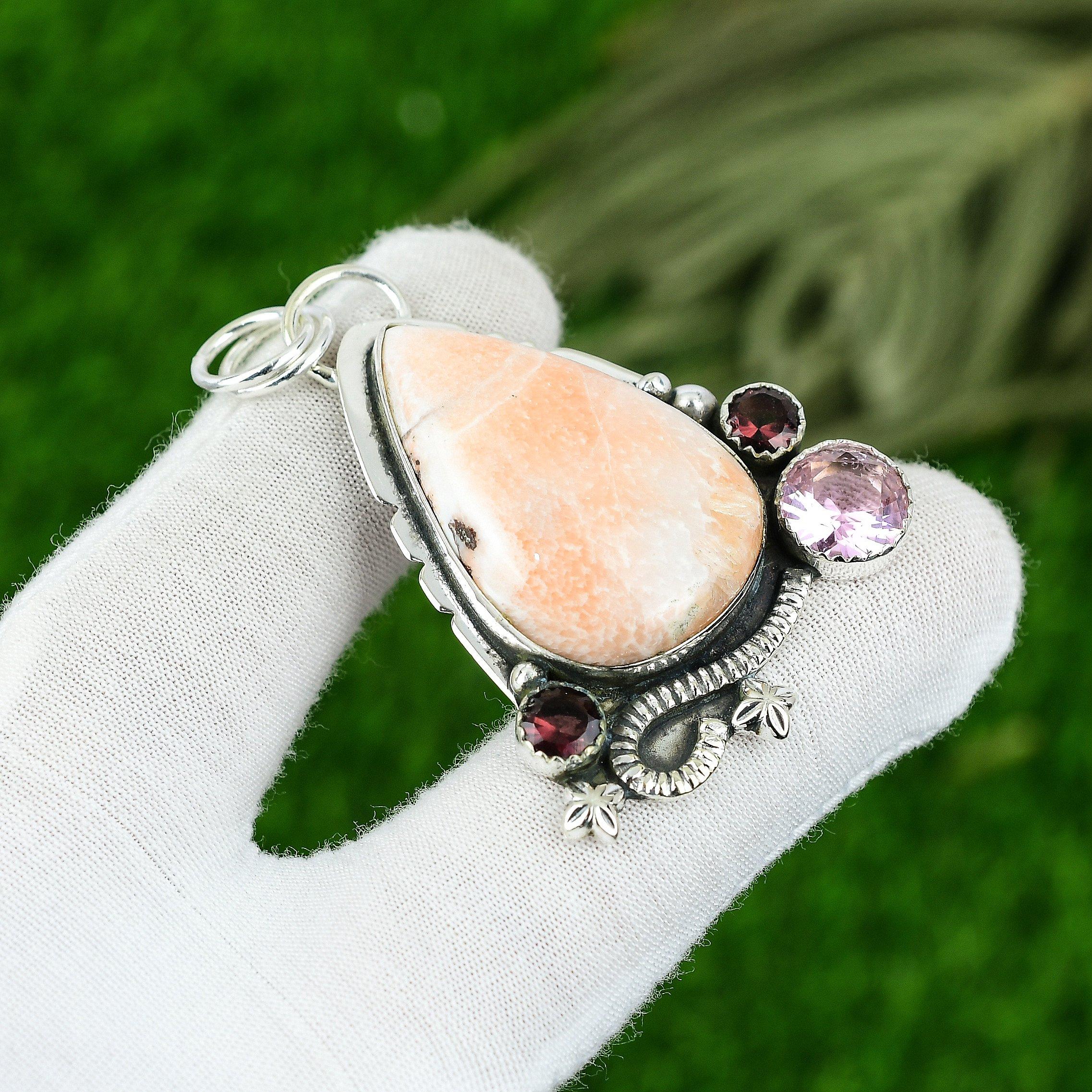 

Womens day Deal Scolecite Gemstone Kunzite Sterling Silver Wife Pendant Jewelry