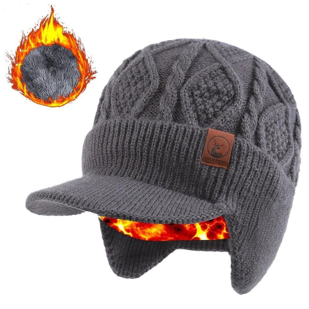 Unisex Plush Fur Lined Winter Beanie Hat Thermal Windproof Earflap Cap Thick Coldproof Knitted Hat Outdoor