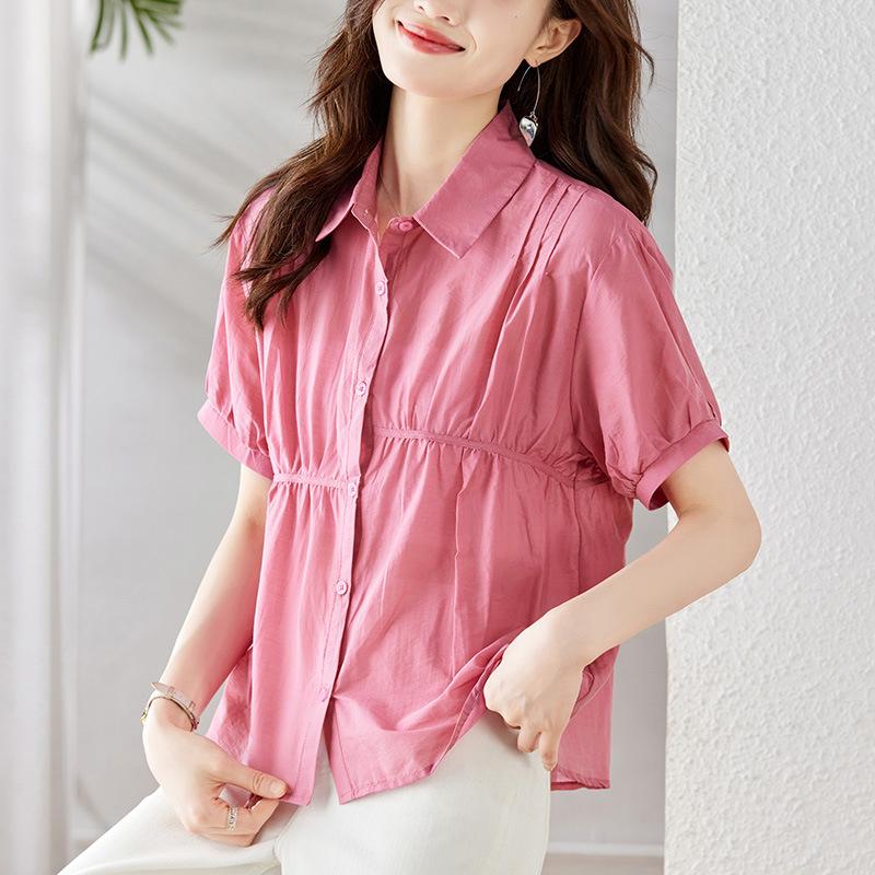 Pink Asymmetric Top for Women Short-sleeved Summer Updated Style Design Niche Top Small Top M