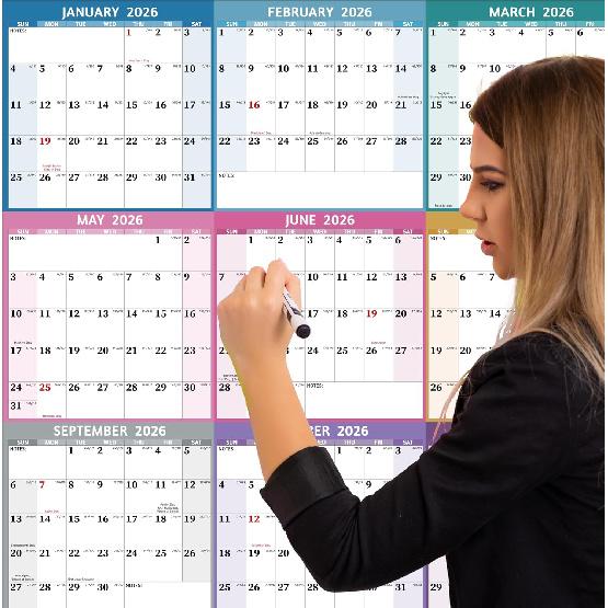 2026 Dry Erase Calendar – Large Yearly Wall Calendar 2026, 45.1'' X 33.7'', 2-Side Reversible Calendar 2026, Vertical/Horizontal, Jan 2026 – Dec