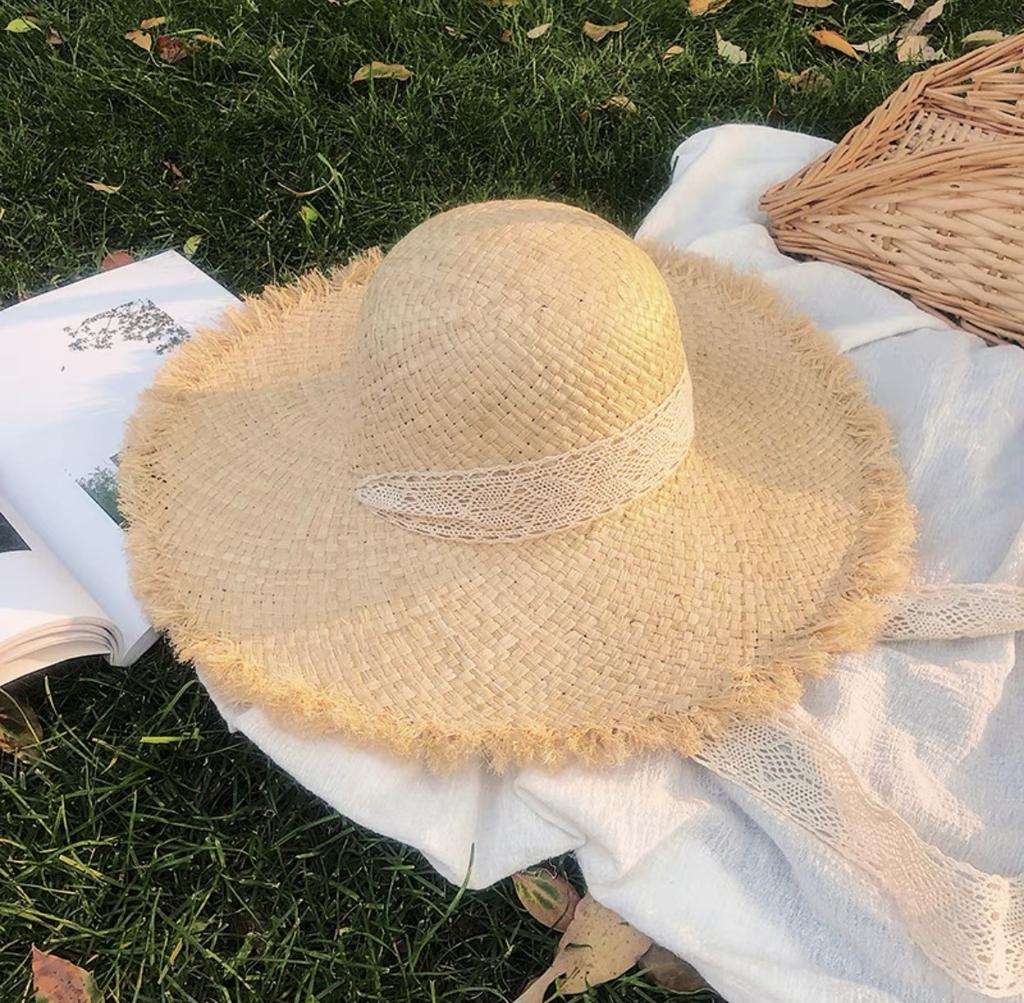 Summer Big Brim Woven Lafite Straw Hat Women's Summer Seaside Vacation Sun Hat Beach Sunscreen Sun Hat Tide