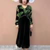 Women's Plus Size Dress Velvet Patchwork Dress Autumn V-neck A-line Velvet Long Floral Dress