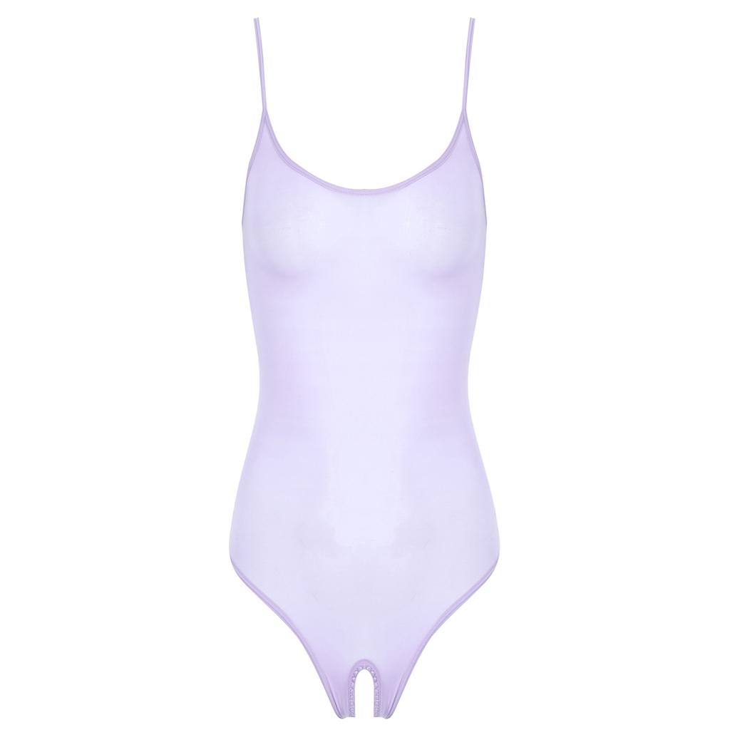 Womens Glossy Sling Bodysuit Adjustable Strap See Through Lingerie Stretchy High Cut Bodycon Lingerie