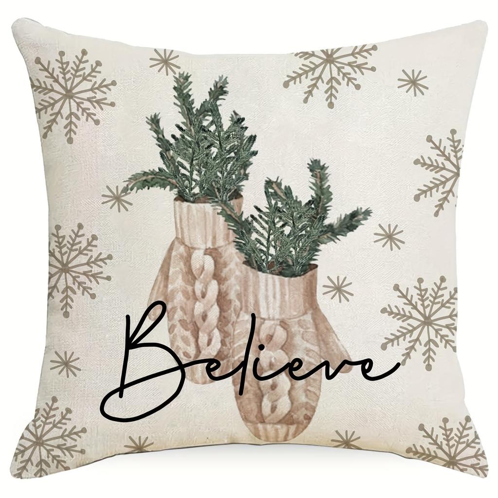 Home Decor Believe in Christmas Trees and Reindeer Pattern Cushion Cover Suitable for Sofa Bedroom Car Pillow Cover
