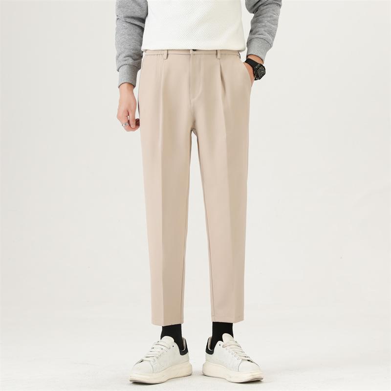 Pants men's spring and autumn repair new drape anti-wrinkle pants men's loose blue solid color straight nine-point casual pants