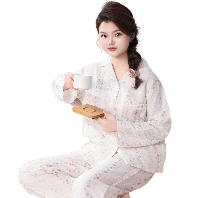 Spring, autumn and winter new pure cotton pajamas female cute cartoon long-sleeved suit casual women's loungewear