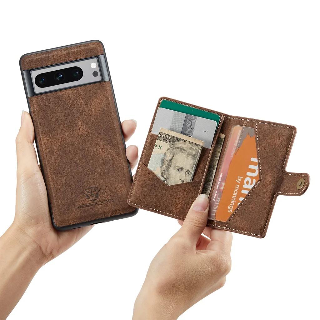 Magnetic Wallet Leather Case for Google Pixel 9 Pro XL 8 Pro 7 7A 6A 5A Pixel Fold Detachable RFID Blocking Card Bag Phone Cover