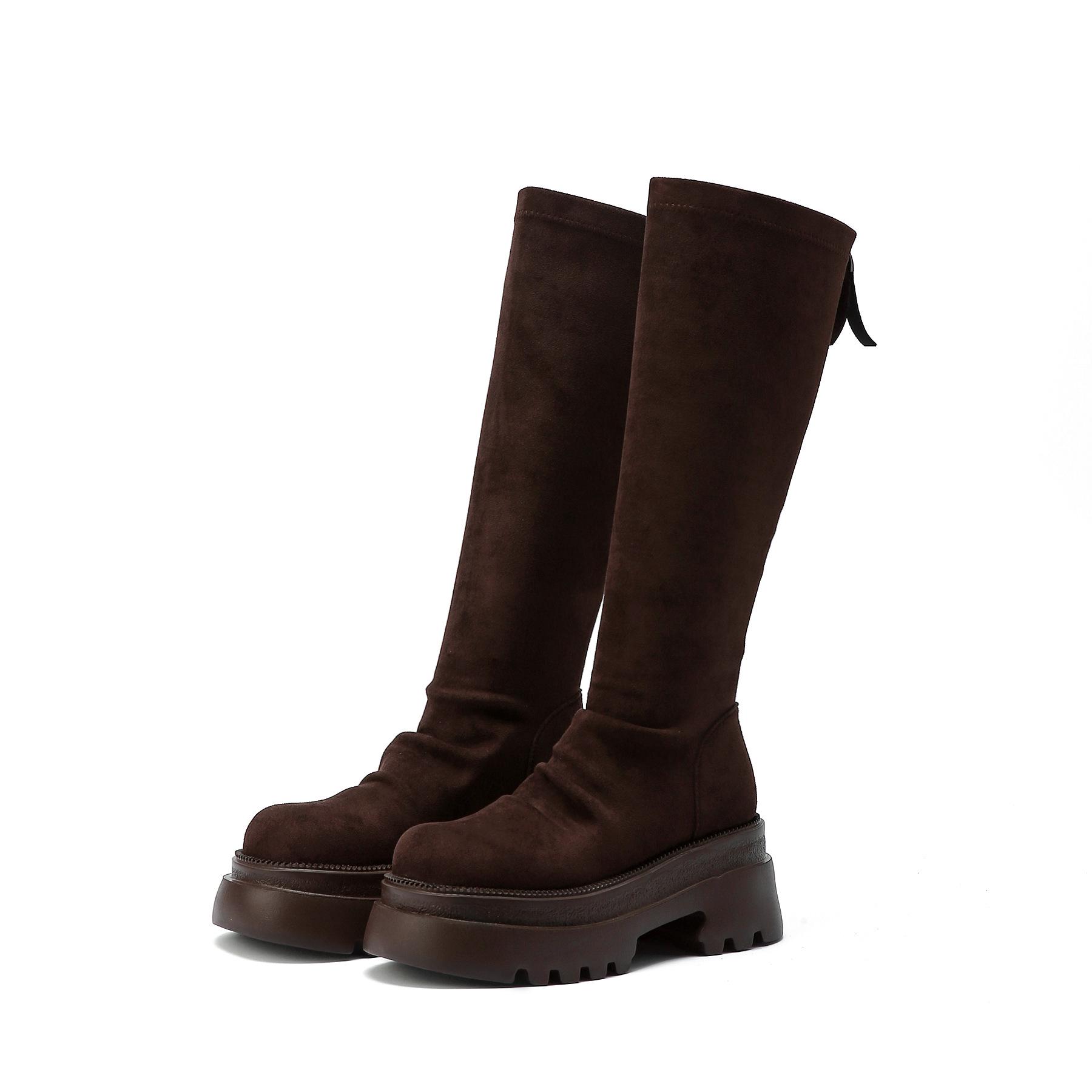 

Women s Retro Suede Over-the-Knee Boots with Elastic High-Top and Inner Height Increase 37