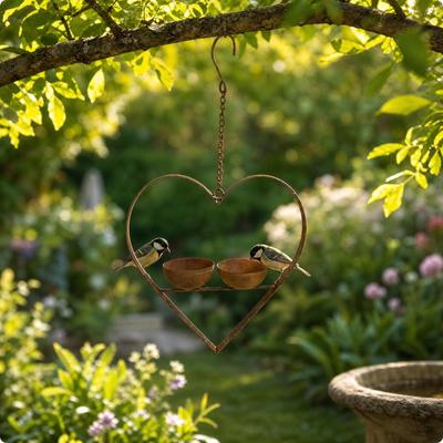 Vintage Hanging Bird Feeder | Rusted Brown Finish, HeartShaped Feeder, for Backyard