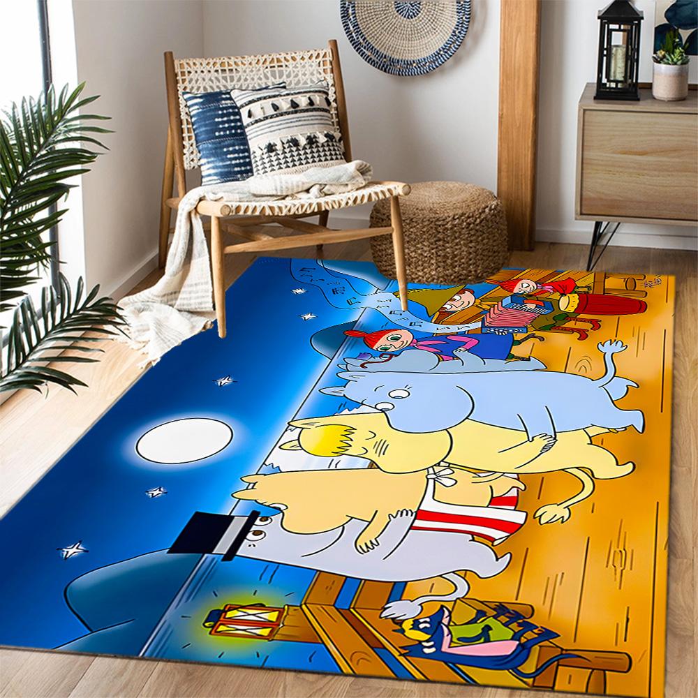 Tappeti Antiscivolo a Tema Avventura della Famiglia Moomin - Arredamento per la Casa in Poliestere, Adatti per Camere da Letto, Soggiorni, Ingressi, Studi e Decorazioni