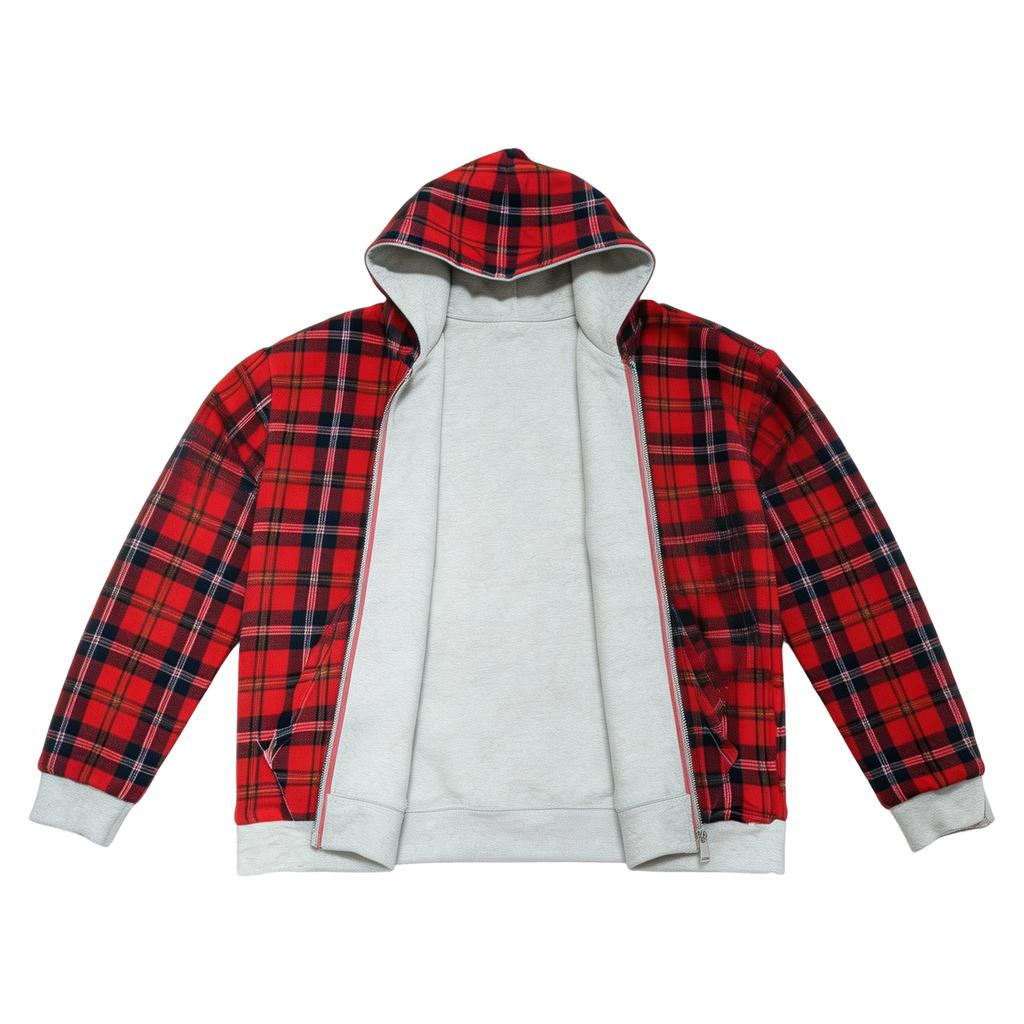 Felpa con cappuccio da uomo reversibile patchwork a quadri con zip per autunno e inverno