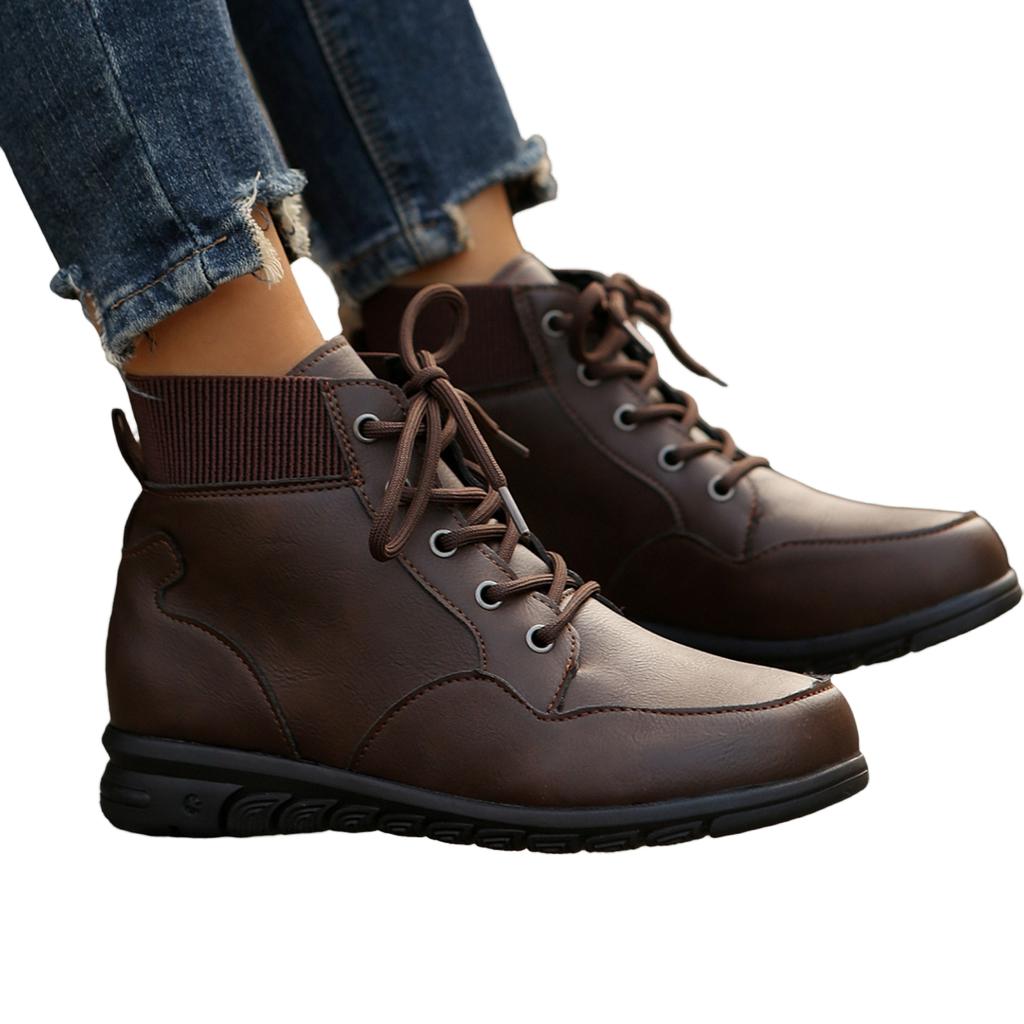 Women's Lace-Up Boots with Heel British Short Boots