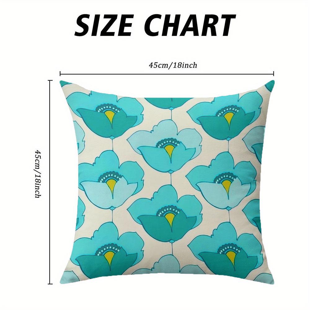 Turquoise Poppy Square Jacquard Pillow Cover for Sofa Office Waist Cushion Cover Home Decorative Pillowcase