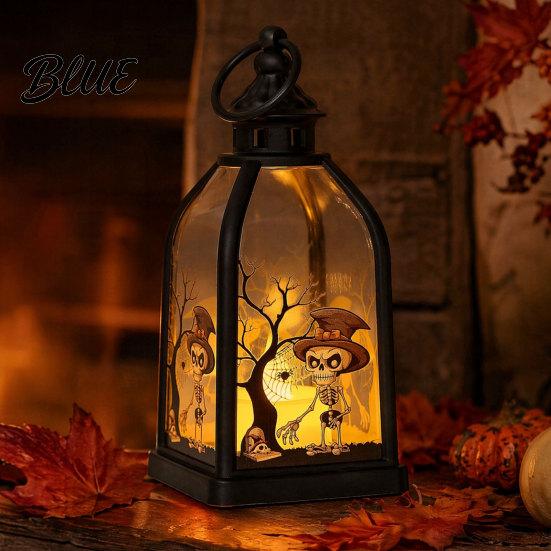Halloween Party Prop Candle Lantern Decorative Spooky Witch Skeleton Pumpkin Tabletop Home Decor Light for Haunted House Front Porch Gothic