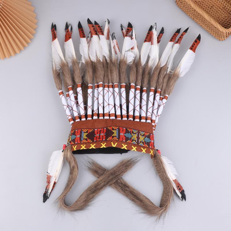 Fascia per copricapo da capo indiano con piume decorative per travestimenti, Halloween, spettacoli di danza, carnevali, feste